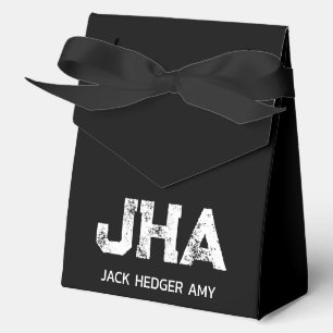 MINIMALIST WHITE THREE LETTER MONOGRAM NAME BLACK FAVOR BOXES