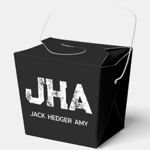 MINIMALIST WHITE THREE LETTER MONOGRAM NAME BLACK FAVOR BOXES