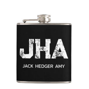MINIMALIST WHITE THREE LETTER MONOGRAM NAME BLACK FLASK