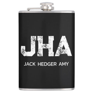 MINIMALIST WHITE THREE LETTER MONOGRAM NAME BLACK FLASK