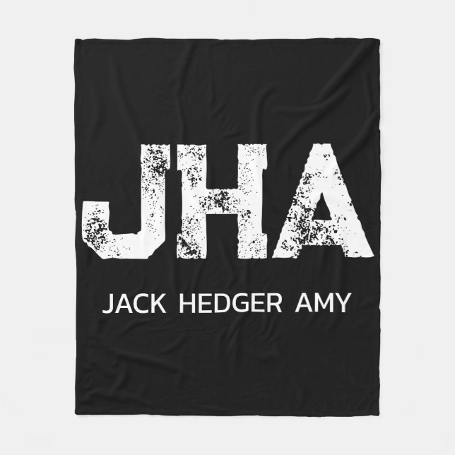 MINIMALIST WHITE THREE LETTER MONOGRAM NAME BLACK FLEECE BLANKET (Front)