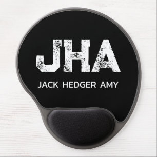 MINIMALIST WHITE THREE LETTER MONOGRAM NAME BLACK  GEL MOUSE PAD