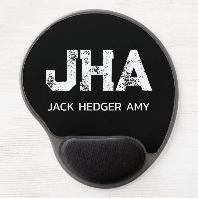 MINIMALIST WHITE THREE LETTER MONOGRAM NAME BLACK  GEL MOUSE PAD (Front)