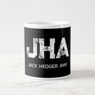 MINIMALIST WHITE THREE LETTER MONOGRAM NAME BLACK GIANT COFFEE MUG
