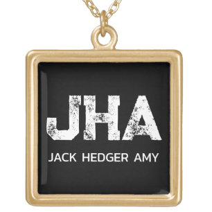 MINIMALIST WHITE THREE LETTER MONOGRAM NAME BLACK  GOLD PLATED NECKLACE
