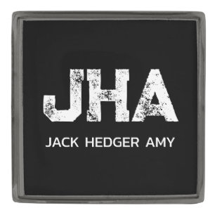 MINIMALIST WHITE THREE LETTER MONOGRAM NAME BLACK GUNMETAL FINISH LAPEL PIN