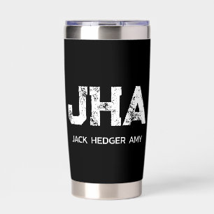 MINIMALIST WHITE THREE LETTER MONOGRAM NAME BLACK INSULATED TUMBLER