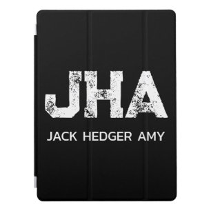 MINIMALIST WHITE THREE LETTER MONOGRAM NAME BLACK  iPad PRO COVER