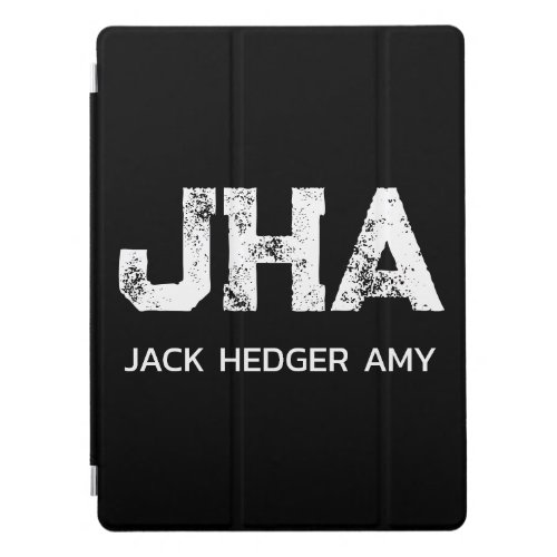 MINIMALIST WHITE THREE LETTER MONOGRAM NAME BLACK  iPad PRO COVER