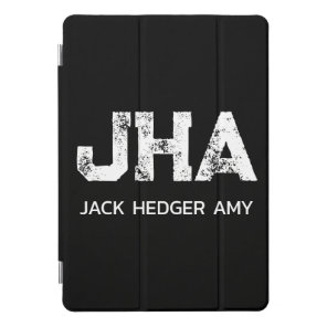 MINIMALIST WHITE THREE LETTER MONOGRAM NAME BLACK  iPad PRO COVER