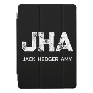 MINIMALIST WHITE THREE LETTER MONOGRAM NAME BLACK  iPad PRO COVER