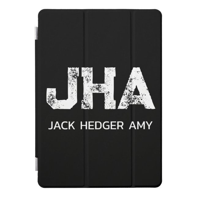 MINIMALIST WHITE THREE LETTER MONOGRAM NAME BLACK  iPad PRO COVER (Front)