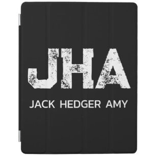 MINIMALIST WHITE THREE LETTER MONOGRAM NAME BLACK  iPad SMART COVER