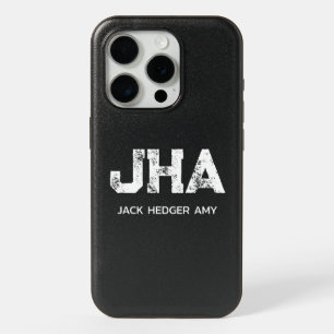 MINIMALIST WHITE THREE LETTER MONOGRAM NAME BLACK iPhone 15 PRO CASE