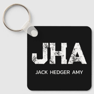 MINIMALIST WHITE THREE LETTER MONOGRAM NAME BLACK KEYCHAIN