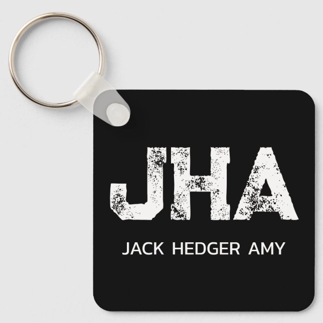 MINIMALIST WHITE THREE LETTER MONOGRAM NAME BLACK  KEYCHAIN (Front)