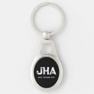 MINIMALIST WHITE THREE LETTER MONOGRAM NAME BLACK KEYCHAIN