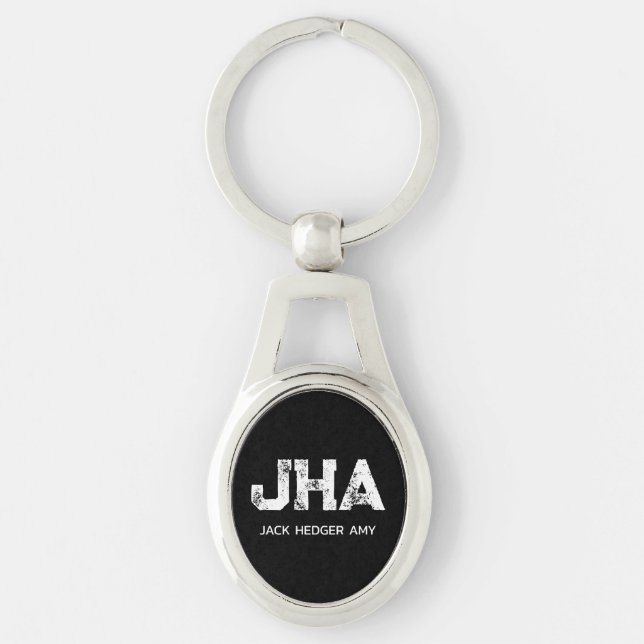 MINIMALIST WHITE THREE LETTER MONOGRAM NAME BLACK KEYCHAIN (Front)