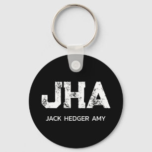 MINIMALIST WHITE THREE LETTER MONOGRAM NAME BLACK KEYCHAIN
