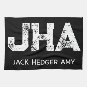 MINIMALIST WHITE THREE LETTER MONOGRAM NAME BLACK  KITCHEN TOWEL