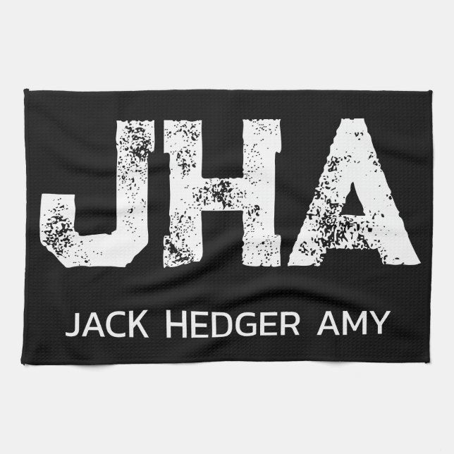 MINIMALIST WHITE THREE LETTER MONOGRAM NAME BLACK  KITCHEN TOWEL (Horizontal)