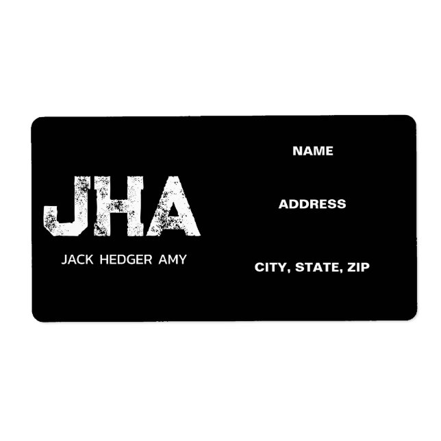 MINIMALIST WHITE THREE LETTER MONOGRAM NAME BLACK LABEL (Front)