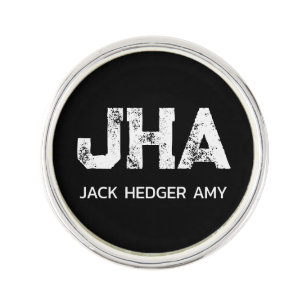 MINIMALIST WHITE THREE LETTER MONOGRAM NAME BLACK LAPEL PIN