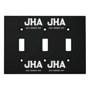 MINIMALIST WHITE THREE LETTER MONOGRAM NAME BLACK LIGHT SWITCH COVER