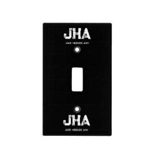 MINIMALIST WHITE THREE LETTER MONOGRAM NAME BLACK LIGHT SWITCH COVER