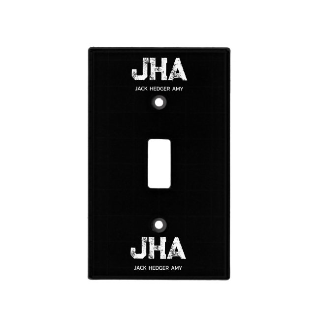 MINIMALIST WHITE THREE LETTER MONOGRAM NAME BLACK  LIGHT SWITCH COVER (Front)