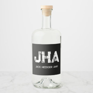 MINIMALIST WHITE THREE LETTER MONOGRAM NAME BLACK LIQUOR BOTTLE LABEL