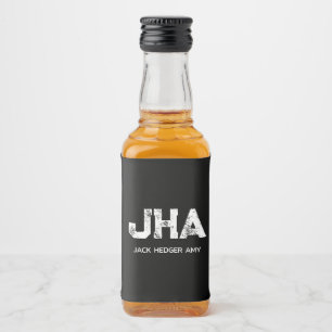 MINIMALIST WHITE THREE LETTER MONOGRAM NAME BLACK LIQUOR BOTTLE LABEL
