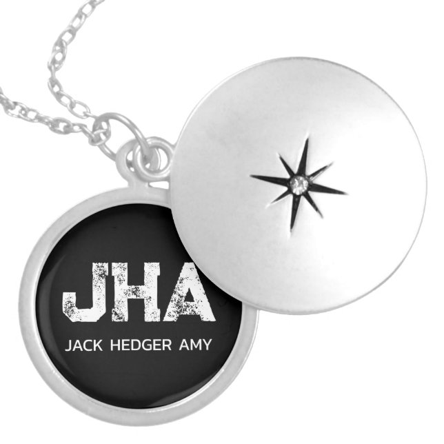 MINIMALIST WHITE THREE LETTER MONOGRAM NAME BLACK  LOCKET NECKLACE (Front)