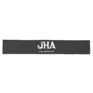 MINIMALIST WHITE THREE LETTER MONOGRAM NAME BLACK LONG TABLE RUNNER
