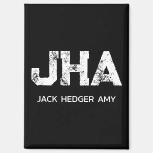 MINIMALIST WHITE THREE LETTER MONOGRAM NAME BLACK MAGNET