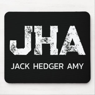 MINIMALIST WHITE THREE LETTER MONOGRAM NAME BLACK  MOUSE PAD