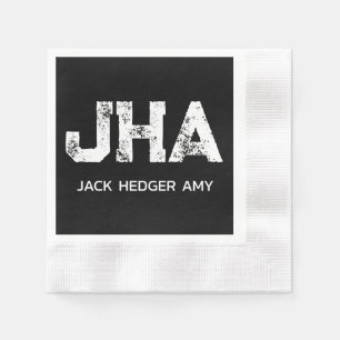 MINIMALIST WHITE THREE LETTER MONOGRAM NAME BLACK NAPKINS