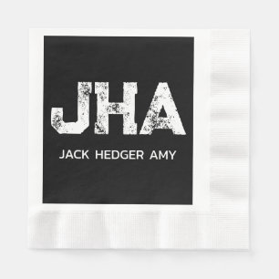 MINIMALIST WHITE THREE LETTER MONOGRAM NAME BLACK NAPKINS