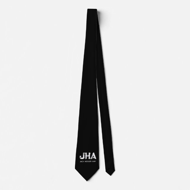 MINIMALIST WHITE THREE LETTER MONOGRAM NAME BLACK  NECK TIE (Front)