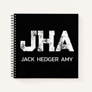 MINIMALIST WHITE THREE LETTER MONOGRAM NAME BLACK NOTEBOOK