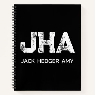 MINIMALIST WHITE THREE LETTER MONOGRAM NAME BLACK  NOTEBOOK