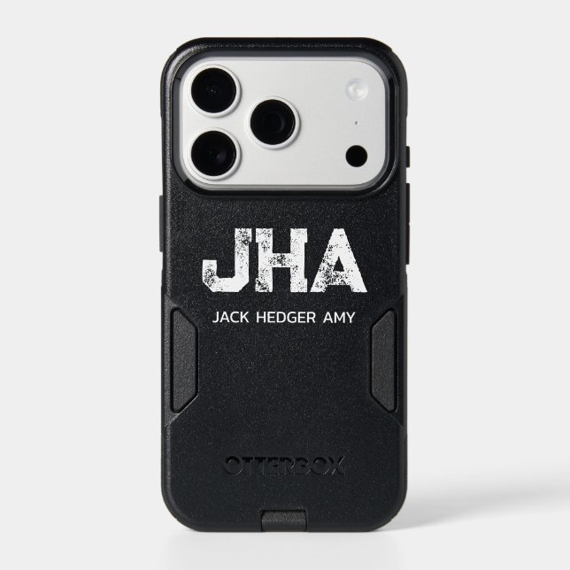 MINIMALIST WHITE THREE LETTER MONOGRAM NAME BLACK OTTERBOX iPhone CASE (Back)