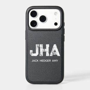 MINIMALIST WHITE THREE LETTER MONOGRAM NAME BLACK iPhone 17 PRO CASE