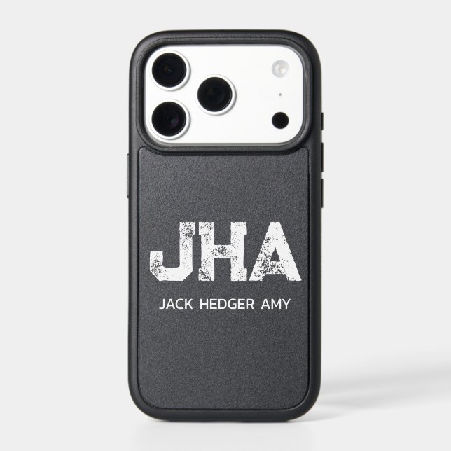 MINIMALIST WHITE THREE LETTER MONOGRAM NAME BLACK OTTERBOX iPhone CASE (Back)