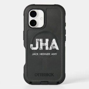 MINIMALIST WHITE THREE LETTER MONOGRAM NAME BLACK iPhone 16 CASE
