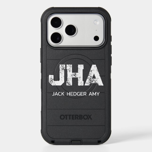 MINIMALIST WHITE THREE LETTER MONOGRAM NAME BLACK OTTERBOX iPhone CASE (Back)