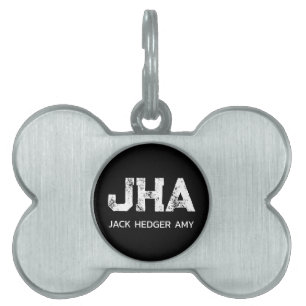 MINIMALIST WHITE THREE LETTER MONOGRAM NAME BLACK PET ID TAG