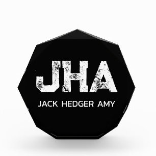 MINIMALIST WHITE THREE LETTER MONOGRAM NAME BLACK  PHOTO BLOCK