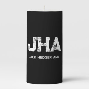MINIMALIST WHITE THREE LETTER MONOGRAM NAME BLACK PILLAR CANDLE