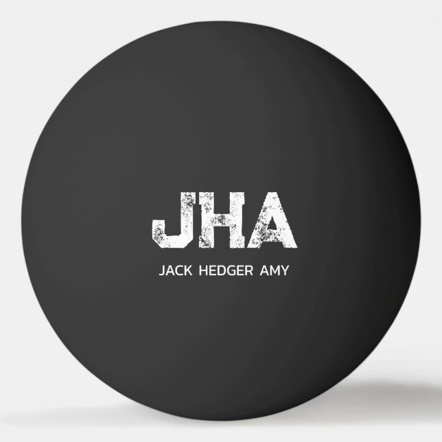 MINIMALIST WHITE THREE LETTER MONOGRAM NAME BLACK PING PONG BALL (Front)